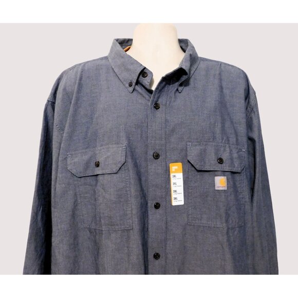 Carhartt Midweight Chambray Shirt Mens 3XL Blue Loose Fit Button Up Long Sleeve - Picture 2 of 7